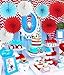 Dr Cat in The Hat Birthday Decorations Thing 1 and Thing 2 Decorations/Cat in The Hat Baby Shower Decorations/Turquoise Red Tissue Paper Fans Baseball Party Decorations/Sports Theme