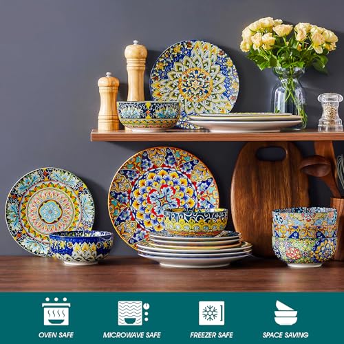 Tafelservice 6 Personen, vancasso SIMI 18tlg Kombiservice aus Porzellan, Geschirr Service mit Speiseteller, Dessertteller und Schalen, Böhmischer Stil Geschirrset