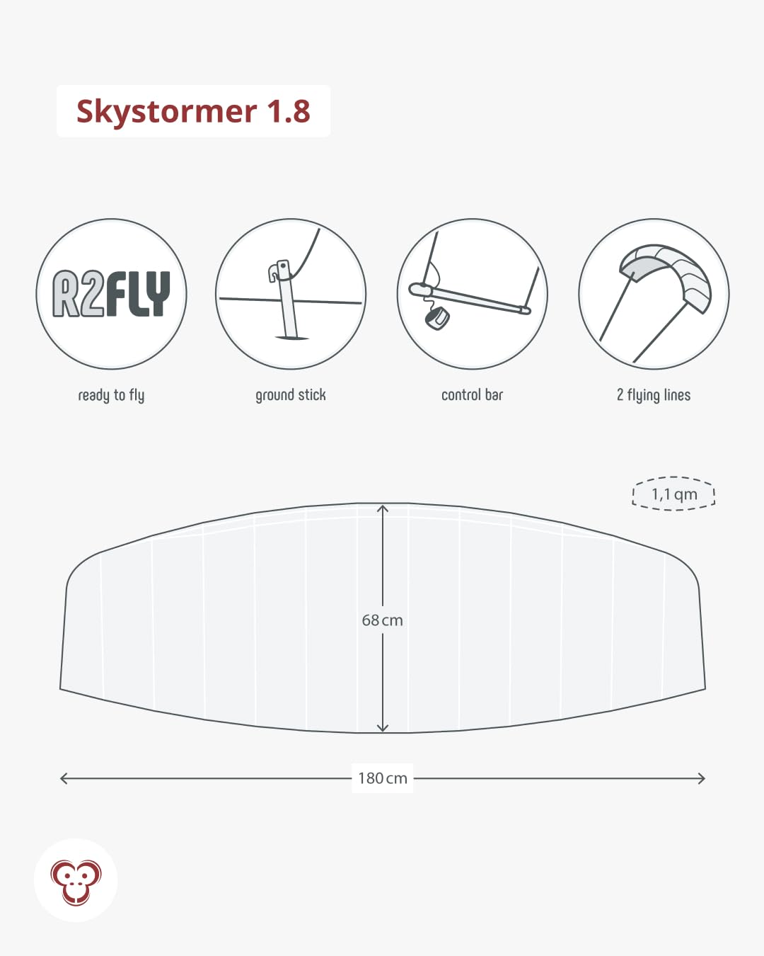 Skymonkey Skystormer Lenkmatte 2-Leiner (inkl. Lenkbar) Ready 2 Fly- Verschiedene Größen (180 cm oder 230 cm Spannweite)