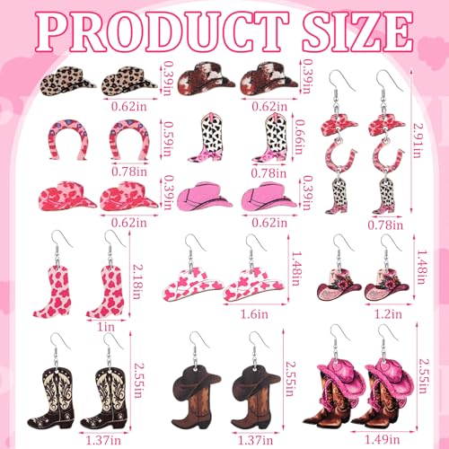 Nosiny 30 Pairs Wooden Western Cowgirl Earrings Cowboy Boot Dangle Earrings Rodeo Party Outfits Jewelry for Western Women2