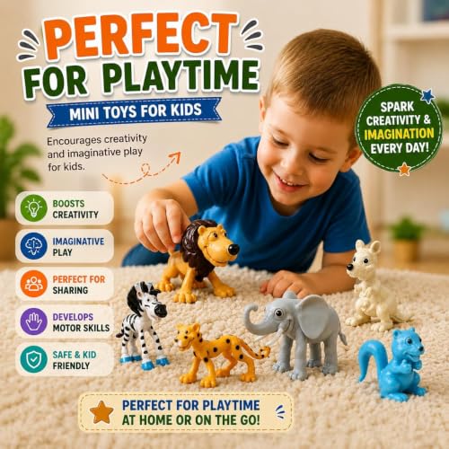 Image of TEC TAVAKKAL Set of 6 Big Size Full Action Toy Figure Jungle Cartoon Wild Animal Toys Figure Playing Set for Kids Current Animals Lion Giraffe Elephant Tiger Toys for Children (6 Cute Animal)