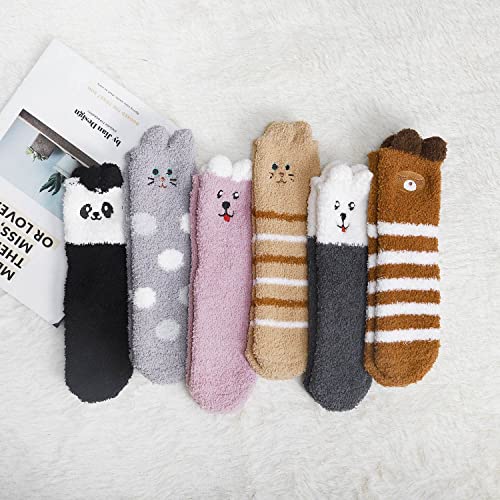 Image of Toes Home Fuzzy Socks for Women, 6 Pairs Cozy Winter Fluffy Slipper Socks