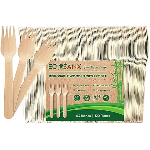 120 PCs Eco-Friendly Wooden Forks Set Cover