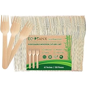 120 PCs Wooden forks set | 6.5″ Splinter Free Compostable Forks, Biodegradable, Eco-Friendly | 100% All – Natural Bamboo Utensils for Outdoor, Party & More – Disposable Bamboo forks