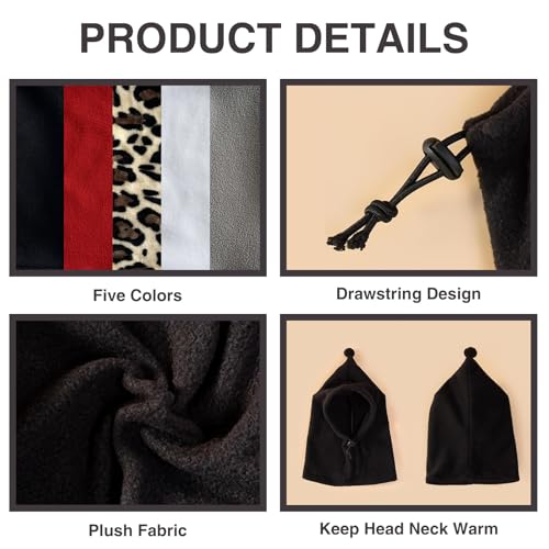 HOKABLE 2 Pcs Dog Hat, Leopard Flannel Hat Pet Christmas Winter Warm Caps Cute Accessories Neck Ear Warmer Pullover Hood Warm Scarf, Calming Dog Hood for Small Medium Large Dogs (Black S)