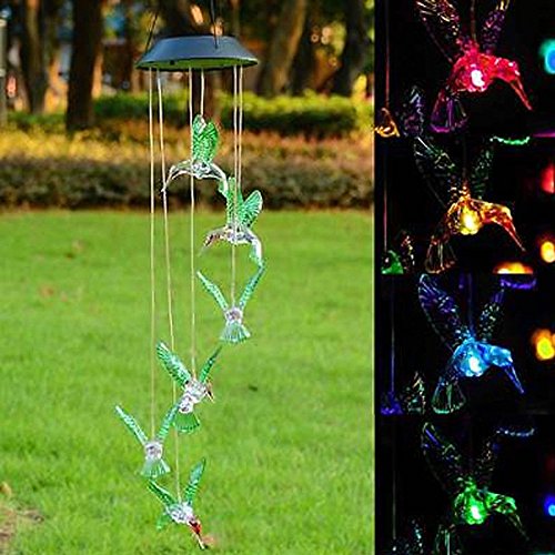 Miniatura 3 de Lámpara solar que cambia de color LED Colibrí Campanillas de viento al aire libre decoración del jardín del hogar