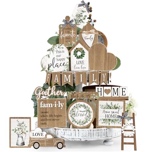 Yaomiao 21 Pcs Farmhouse Tiered Tray Decor Set Rustic Farmhouse