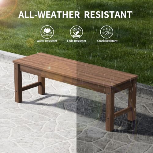 Image of Psilvam 47 inch HDPE Outdoor Bench for 2-Person, 700 LBS Capacity, Teak Brown