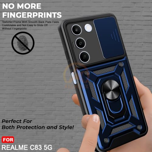 Image of Armor Bumper Back Cover Case for Realme C83 5G | Rotating Camera Cover, Ring Holder & Kickstand | Heavy Duty & 360 Degree Protection Realme C83 5G Back Cover (Blue)