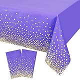 2 Pcs Purple and Gold Plastic Tablecloth for 8ft Rectangle Table, 54 × 108 inches Disposable Gold...