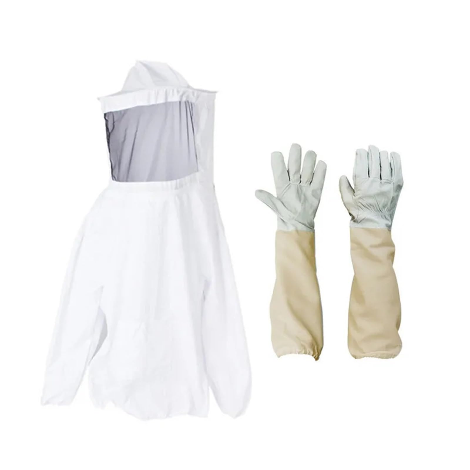 Abbigliamento per l'apicoltura, Tuta da apicoltore con mezza giacca cappuccio e guanti in pelle di pecora 2 pz