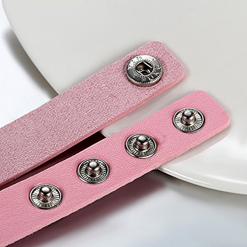 JewelryWe Schmuck Damen Choker Halsband Halskette, Leder Legierung 33-40cm Erstellbare Punk Lolita Herz Collier Kette, Rosa Silber