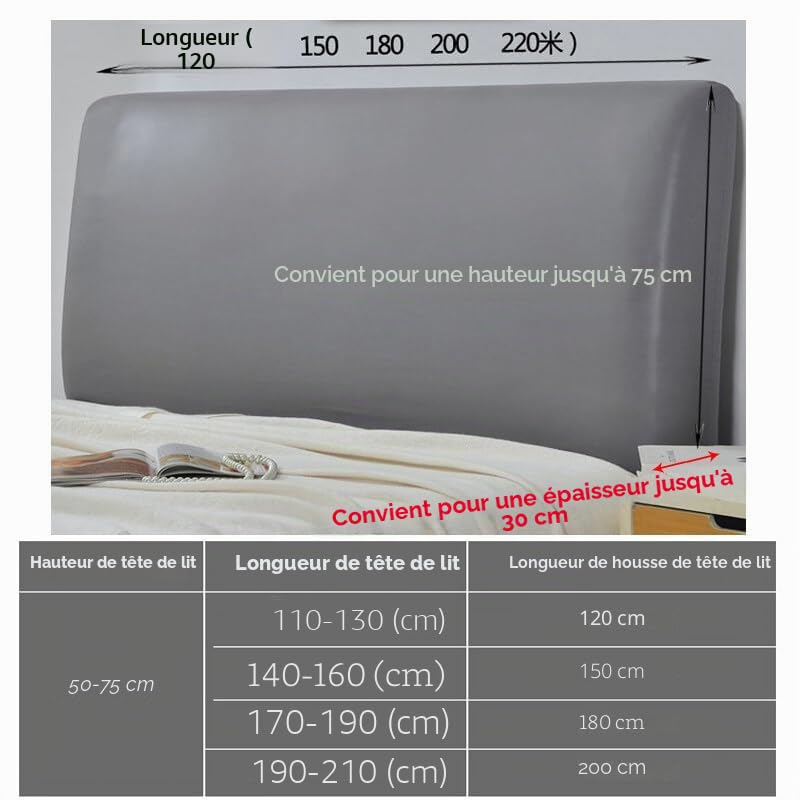 Housse de tête de lit en cuir synthétique imperméable tout compris élastique pour tête de lit king size et double (café, 150 cm/pour tête de lit de 140 à 160 cm)