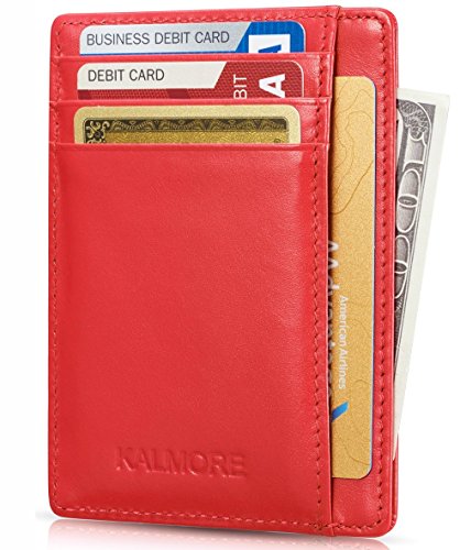 KALMORE Genuine Leather Front Pocket Slim Wallet Credit Card Holder with ID Window