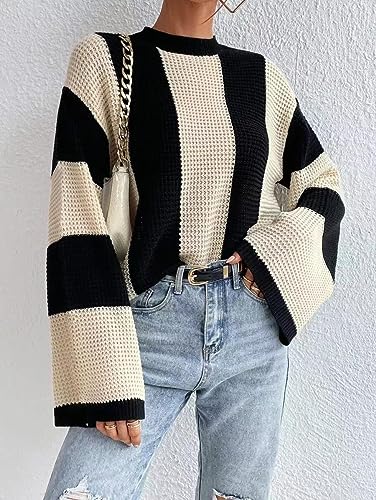 Women's Fairy Grunge Y2k Sweater Striped Knitted Pullover Vintage Aesthetic Color Block Long Sleeve Knitwear Tops3