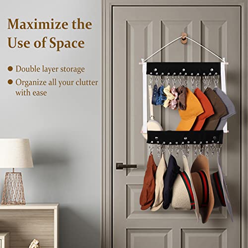 Yoocaa 2 In 1 Hat Organizer For Baseball Caps, Hat Racks With 24 Holder Clips For All Caps & Beanie, Hat Storage Rack Suitable For Standard Size Hanger, Cap Organizer Hanger Fit Closet Door Wall Room #TOP5