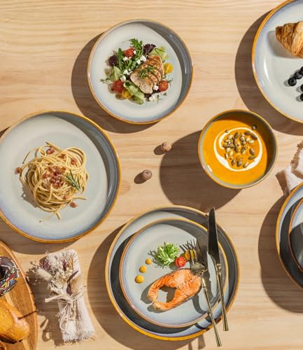 Image of TheTerra Ceramic Dinnerware Set for 4, 12-Piece Plates and Bowls Set