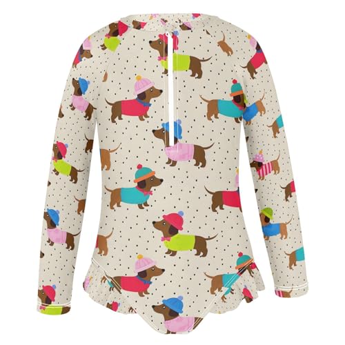 ALAZA Color Dachshund Puppy Cute Girls One Piece Swimsuit Long Sleeve Rash Guard Swimsuits UV 50+ Swimwear Zipper2