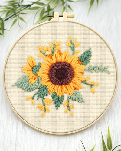 Image of ERKOON Punch Needle Kit Adults Beginners, 2 Pcs DIY Easy Flower Embroidery Set for Starter Art Craft, Needling Punching Project with Patterns, Tools, Yarns, Hoop, Instruction (Colorful Flowers)