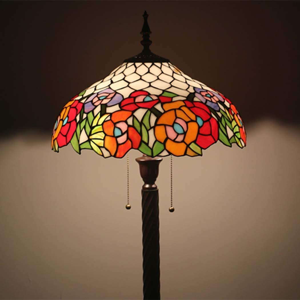 IUokLU 16 Inch Tiffany-style Floor Lamp Stained Glass Floor Lights ReadStandLight/Bedroom/Office, Zipper Switch, E27-2 Lights (3)