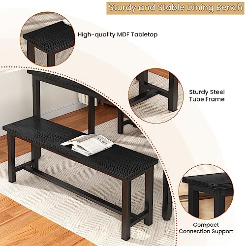 AWQM Table Bench, Pair of 2, Dining Bench, Thickened Steel Frame, Wood Bench, Industrial Style, for Kitchen and Dining Room, 12\'\'Dx38.5\'\'Wx17\'\'H, Rustic Black+Brown - Thumbnail 4