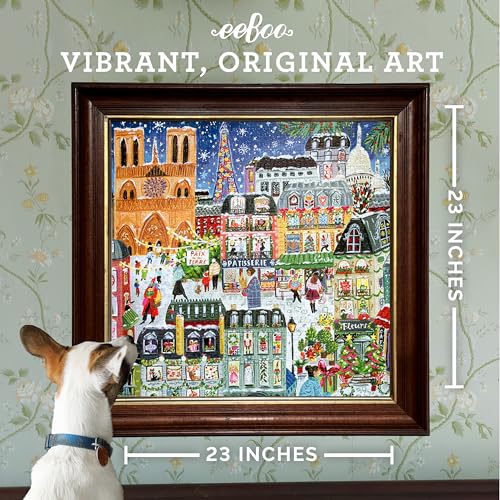 Image of eeBoo 1000 Piece Puzzle - Paris Christmas Jigsaw Puzzle for Adults, Square 23 inch x 23 inch Made with Recycled Board & Vegetable-Based Ink