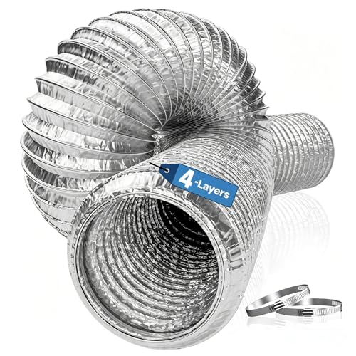 Hon&Guan 4-Layer Thickened 150mm / 6 Inch Flexible Aluminium Foil Ventilation Ducting 2m Extendable Heating & Vent Hose for Tumble Dryer Grow Tent and Heater