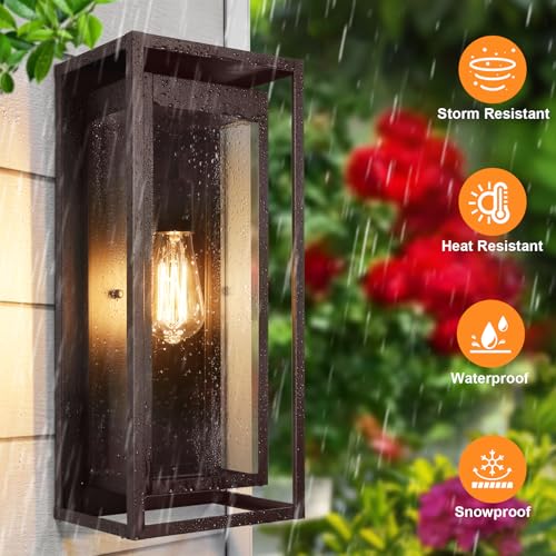 Image of 19 Inch Bronze Outdoor Wall Light Fixtures, 2 Pack Porch Lights | Large Size, Anti-Rust, Waterproof, Tempered Glass, Easy Installation, Exterior Wall Sconces for House Entryway Garage