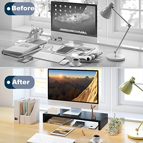 Teamix 20 Inch Monitor Stand Riser, Wood Monitor Stand For Desk, Tv/Screen/Pc/Printer/Laptop Riser, Computer Stand With Keyboard Organizer, Black Desktop Stand, Monitor Riser (Black, 20 Inch) #TOP5