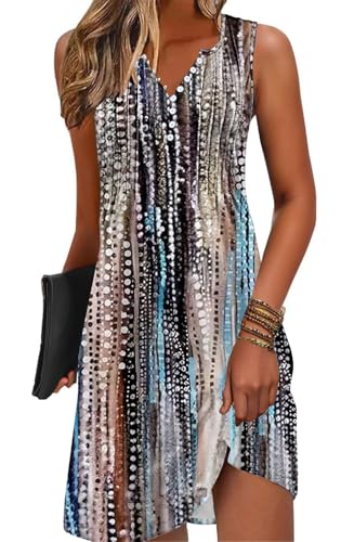 Image of Disamer Beach Dresses for Women 2026 Vacation Swim Cover up V-Neck Summer Dress Button Down Sleeveless Boho Floral Sundress