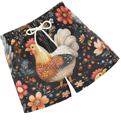 Pigsaly Boys Swim Trunks Floral Chickens Easter Boys Board Shorts Swimsuit Swimwear Summer Bathing Suit 2T Multicolor