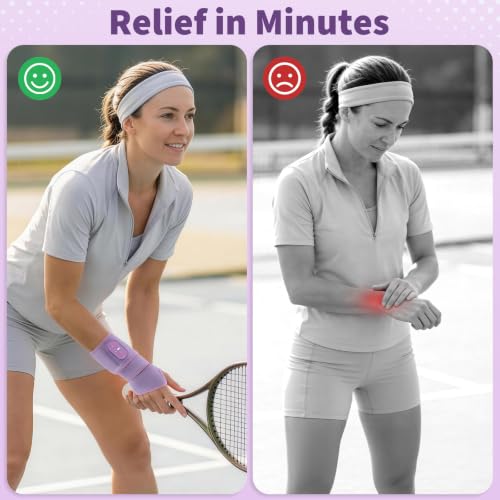 Image of Cordless Wrist Hand Heating Pad Massage for Pain Relief, Rechargeable Heated Wrist Brace for Carpal Tunnel, Red Light Therapy Heated Wrist Massager Wrap for Arthritis, Purple