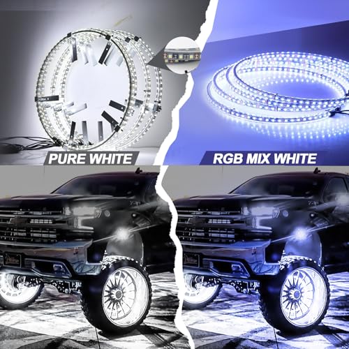 Image of Tavaray 4PCS 14 inch Super Bright Double Row Pure White Wheel Lights, Remote Control with Flashing Modes, IP67 Waterproof, 6500K LED Wheel Ring Lights for Trucks Cars SUV Pickup Vehicles Offroad