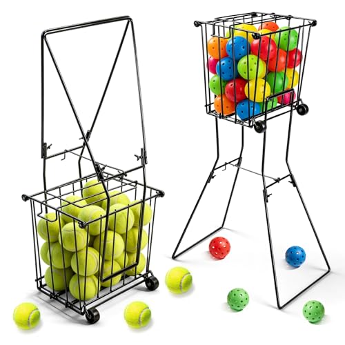 Portable Pickleball Tennis Ball Collector with Wheel, 90 Ball Capacity