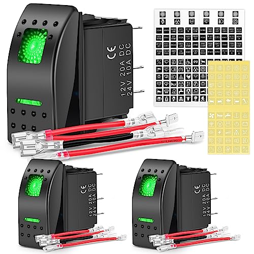 Nilight 3 Pack Rocker Switches 5 PIN with Night Glow DIY Stickers