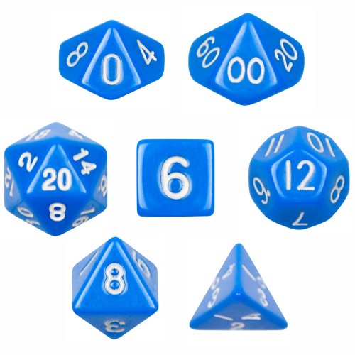 Wiz Dice7 Die Polyhedral Set - Solid Blue with Velvet Pouch