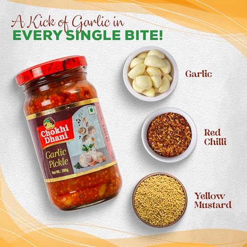 Image of Chokhi Dhani Garlic Pickle (Pack of 2, 200g Each) | Lahsun Achar | Spicy Indian Pickle with Whole Garlic Cloves | Traditional Homemade Style | Lassan ka Achar