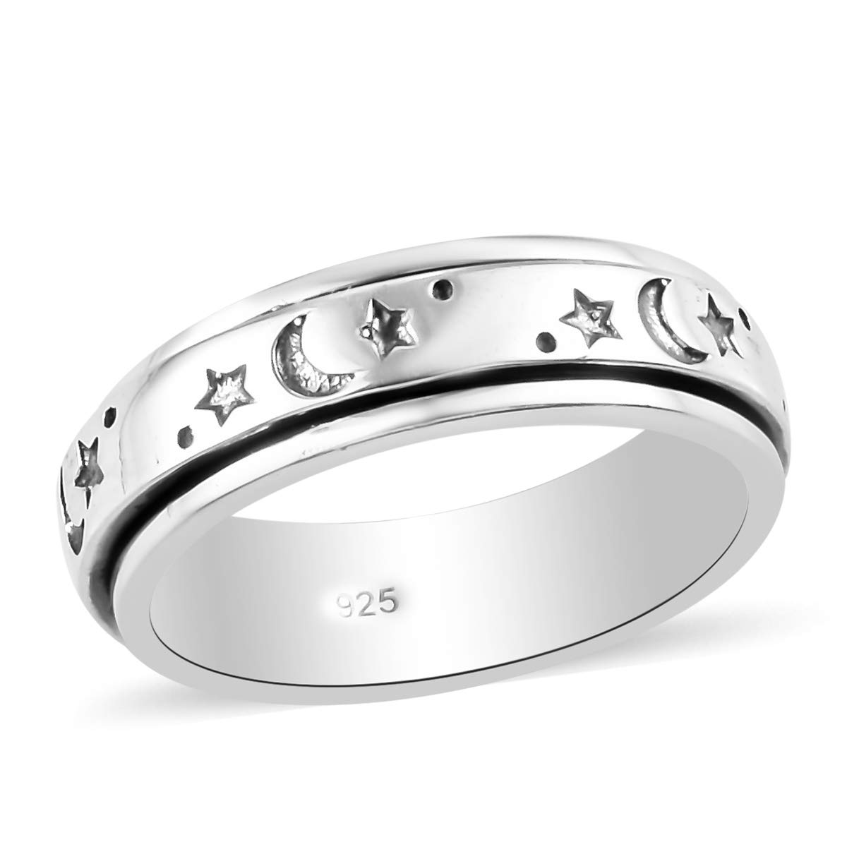 Fidget Ring - 925 Sterling Silver Anxiety Rings - Spinner Rings for Women & Men - 360° Spinning Rotatable Ring to Relieve Stress & Worry in Platinum, 18K Yellow Gold Vermeil & Rose Gold Plating