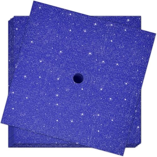 Gift Boutique Graduation Cap Toppers 12 Pack Blue Glitter 9.75 x 9.75 with 150 Adhesive Glue Dots Grad Cap Decorations Senior Ceremony Accessories