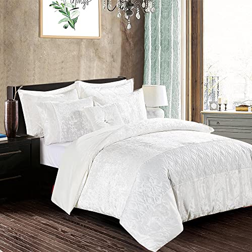 Best Linen Crushed Velvet Duvet Cover Set Soft Machine Washable Hypoallergenic 3 Piece Solid Quilt Cover Bedding Set With 2 Pillow Cover (Off White, Super King)
