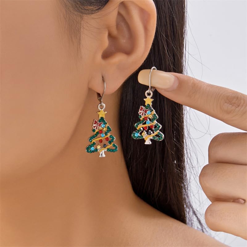 Christmas Tree Earrings for Women Cute Metal Splicing Xmas Tree Dangle Earrings Colorful Acrylic Xmas Earring Christmas Winter Holiday Jewelry Accessories - Image 9