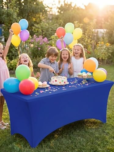 Image of Utopia Kitchen Spandex Tablecloth 2 Pack [8FT, Royal Blue] Tight, Fitted, Washable and Wrinkle Resistant Stretch Table Cloth Rectangle Cover for Trade Show, Weddings & Parties [96Lx30Wx30H Inch]