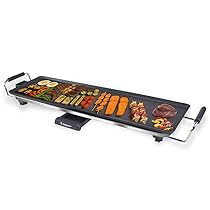 BEPER P101BBQ070 Piastra Teppanyaki Elettrica XL 70×23 cm, Griglia Antiaderente con Termostato Regolabile, Manici Termoisolanti, Vassoio Raccogli-Grassi e Cavo Rimovibile, 2000W, BPA e PFOS Free