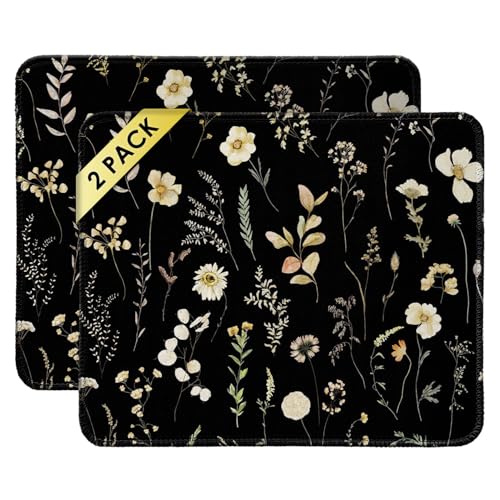 Image of FROGIGO Mouse Pad with Stitched Edges - Dark Floral Mousepad Set for Women, 9.25 x 7.75 inch Washable Desk Pad, Non-Slip Rubber Base, Office Home Laptop Accessories - Midnight Botanical-2 Pack