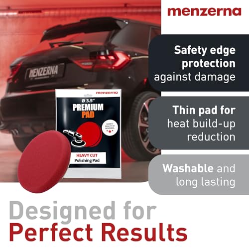 Image of menzerna 3.5 Inch 2X Premium Polishing Pads Heavy Cut for Scratch Repair I Body Repair and Detailing Pads with Safety Edge & Velcro Attachment I Washable & Long Lasting