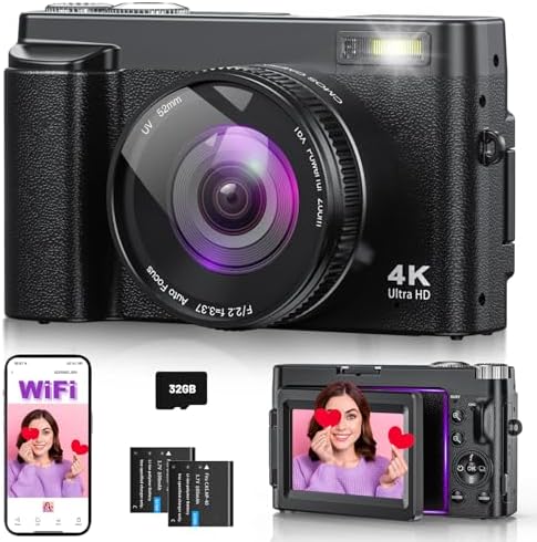 Cámara digital 4K 64MP con WiFi, zoom digital de 16X, pantalla ab...