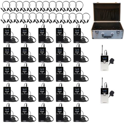 Retekess TT116 Sistema de Guía Turística Inalámbrico, Auriculares para Guía (2 TX 25 RX) para Conferencia, Almacén, Dispositivo de Escucha Asistida, Reducción de Ruido, Estuche de Carga, Bloqueo Automático, Batería Reemplazable