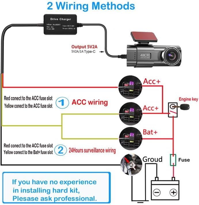 Detailed wiring diagram for ACC and 24-hour surveillance for zhiroad Dashcam Hardwire Kit