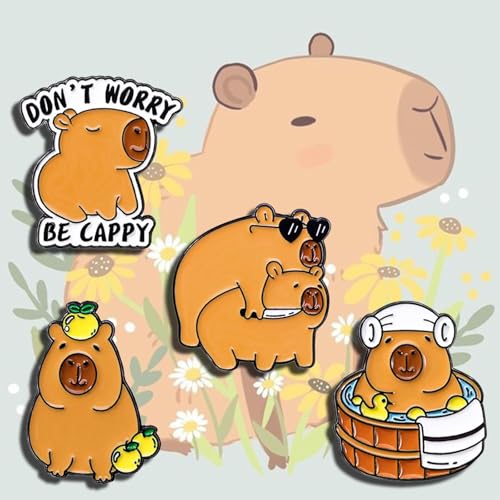 Image of 5Pcs Cartoon Capybara pin, Cute Animal Enamel Pin, Birthday Cake Donut Coffee Corn Roll Lapel Pin Alloy Backpack Pin Enamel Badge Suitable for Daily Decoration Clothes Sweater Hat Bag Collection Party Gift