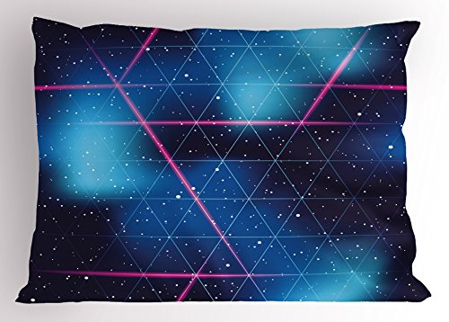Ambesonne Navy and Blush Pillow Sham, Eighties Inspired Retrofuturistic Triangles Virtual Reality Sci Fi, Decorative Standard Size Printed Pillowcase, 26